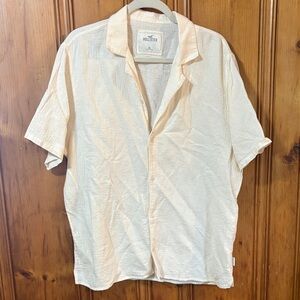 Hollister Men's Off White Button Down Shirt - Short Sleeve - Size XL